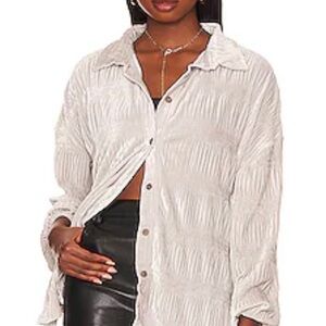 FREE PEOPLE My Best Top Silver Gray Loose Fit EUC Velour Shirt Blouse SOFT LUX